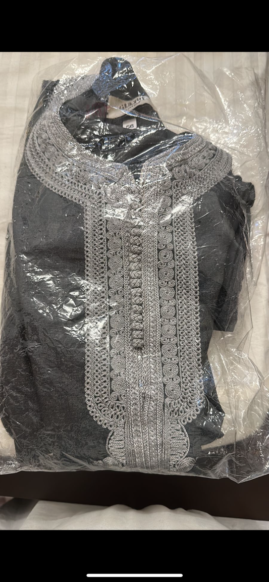 Moroccan Thobes Grey with Black Embroidery