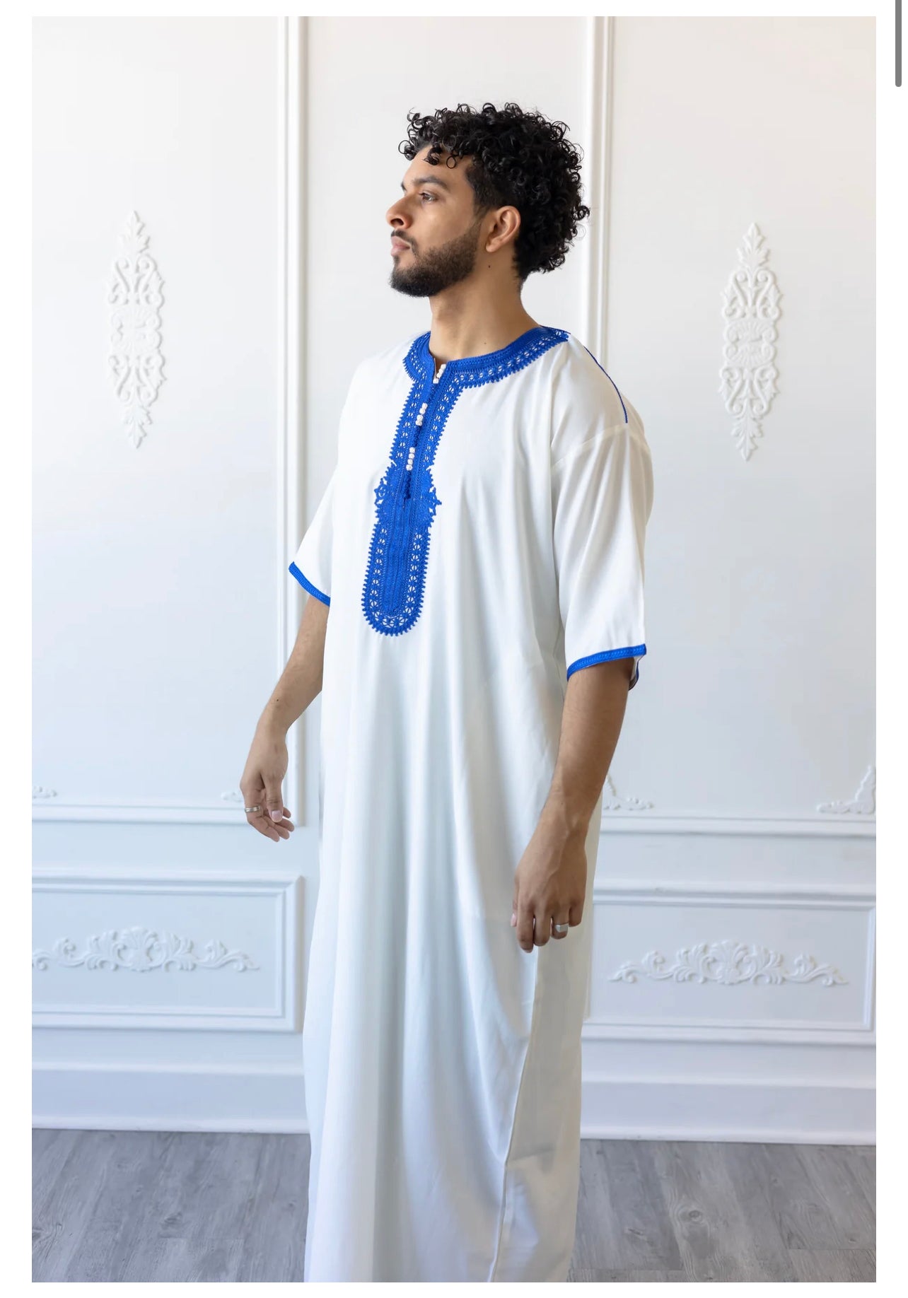 Moroccan Thobe White and Royal Blue