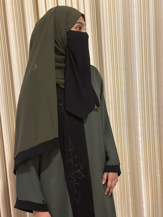 Korean Zoom Hand Work Abaya Green