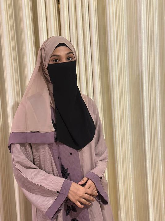 Korean Zoom Hand Work Abaya Plum Pink